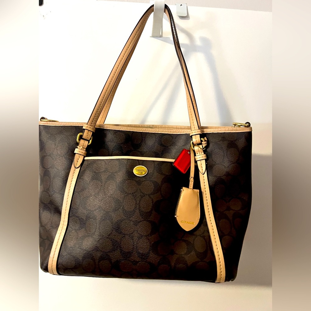 Coach Brown and Tan Signature Tote Bag